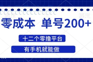 （14322期）2025年零成本单号200+，十二个零撸平台撸收益，有手机就能做