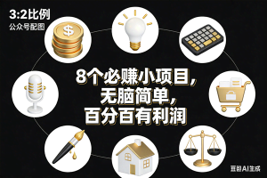 （17101期）8个必赚小项目，无脑简单，百分百有利润，副业首选，日入300+