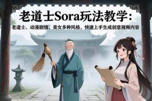 （16862期）老道士Sora玩法教学：老道士、动漫剧情、美女多种风格，快速上手生成创意视频内容